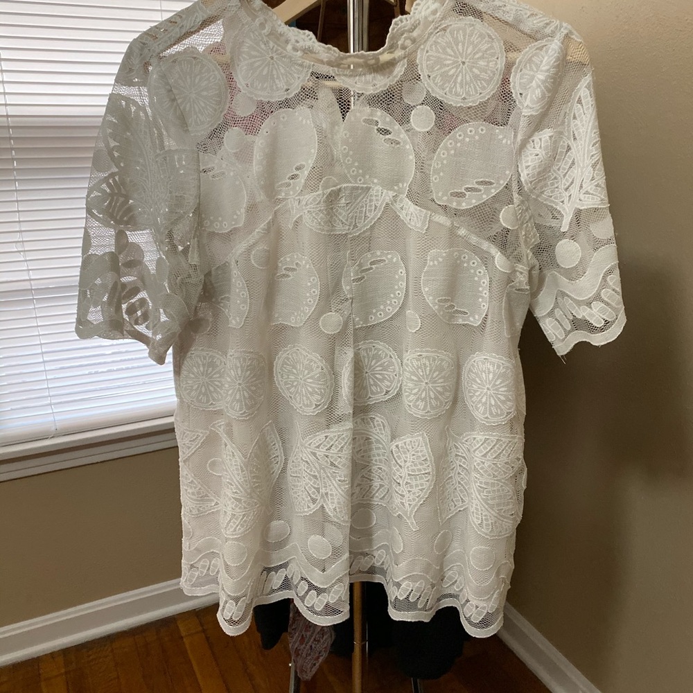 Anthropologie HD in Paris Lemon Lace Top - Picture 6 of 8